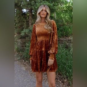 Baltic Born Kele Crushed Velvet Dress in Copper, Size Large